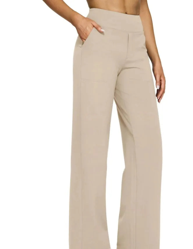 Casual Loose Womens High Waist Knitted Straight Yoga Pants with Pockets