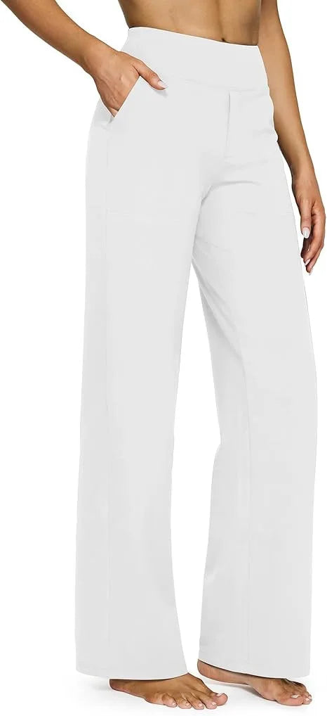 Casual Loose Womens High Waist Knitted Straight Yoga Pants with Pockets