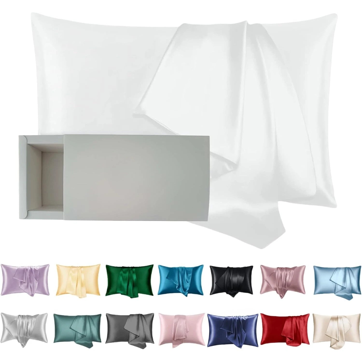 Premium Mulberry Silk Pillowcase for Hair and Skin Made in USA, Anti Acne Pure Silk Pillow Cases White Queen, 100% Real 22 Momme