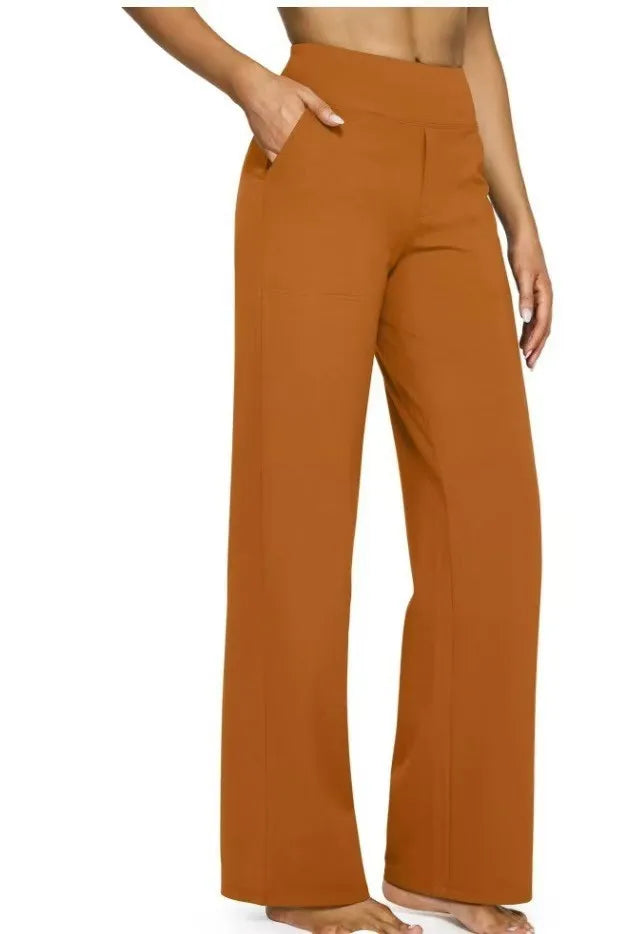 Casual Loose Womens High Waist Knitted Straight Yoga Pants with Pockets