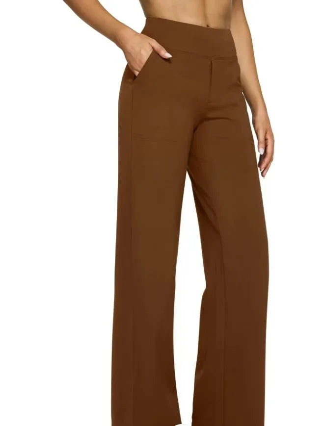 Casual Loose Womens High Waist Knitted Straight Yoga Pants with Pockets