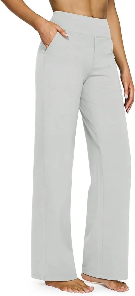 Casual Loose Womens High Waist Knitted Straight Yoga Pants with Pockets