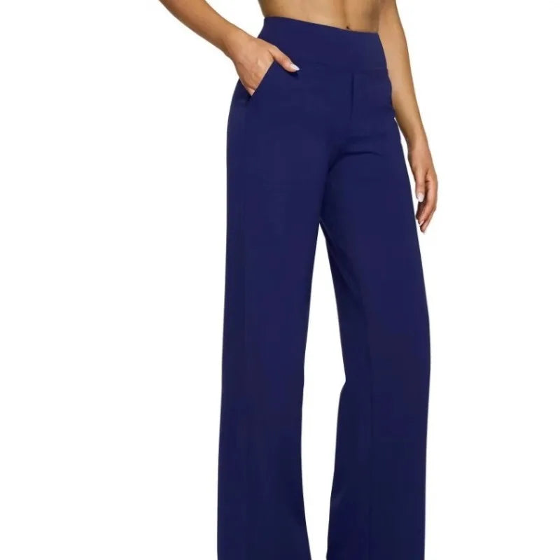 Casual Loose Womens High Waist Knitted Straight Yoga Pants with Pockets