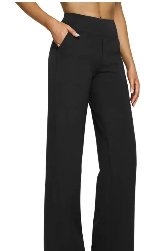 Casual Loose Womens High Waist Knitted Straight Yoga Pants with Pockets