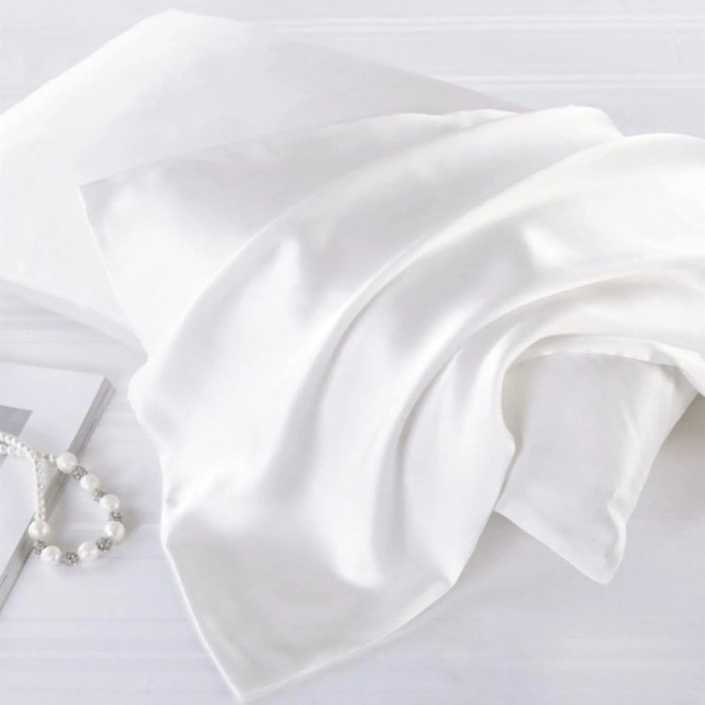 Premium Mulberry Silk Pillowcase for Hair and Skin Made in USA, Anti Acne Pure Silk Pillow Cases White Queen, 100% Real 22 Momme