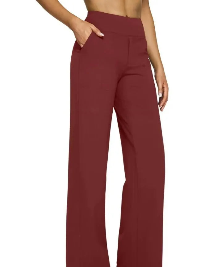 Casual Loose Womens High Waist Knitted Straight Yoga Pants with Pockets