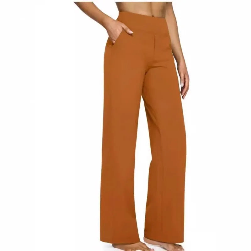 Casual Loose Womens High Waist Knitted Straight Yoga Pants with Pockets
