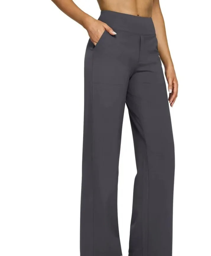 Casual Loose Womens High Waist Knitted Straight Yoga Pants with Pockets