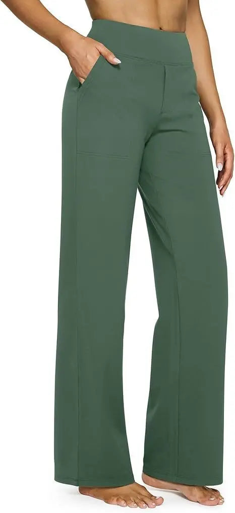 Casual Loose Womens High Waist Knitted Straight Yoga Pants with Pockets