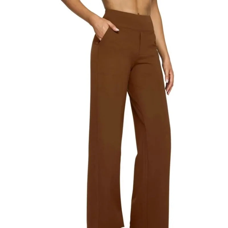 Casual Loose Womens High Waist Knitted Straight Yoga Pants with Pockets