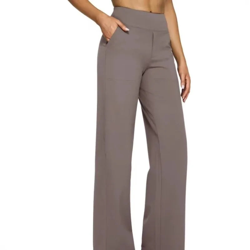 Casual Loose Womens High Waist Knitted Straight Yoga Pants with Pockets